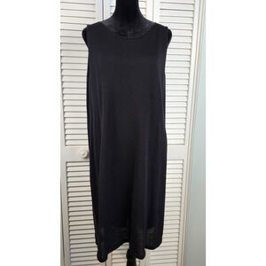 Eileen Fisher Dress XL Black Wool Knit Sleeveless Semi Sheer Designer Minimalist